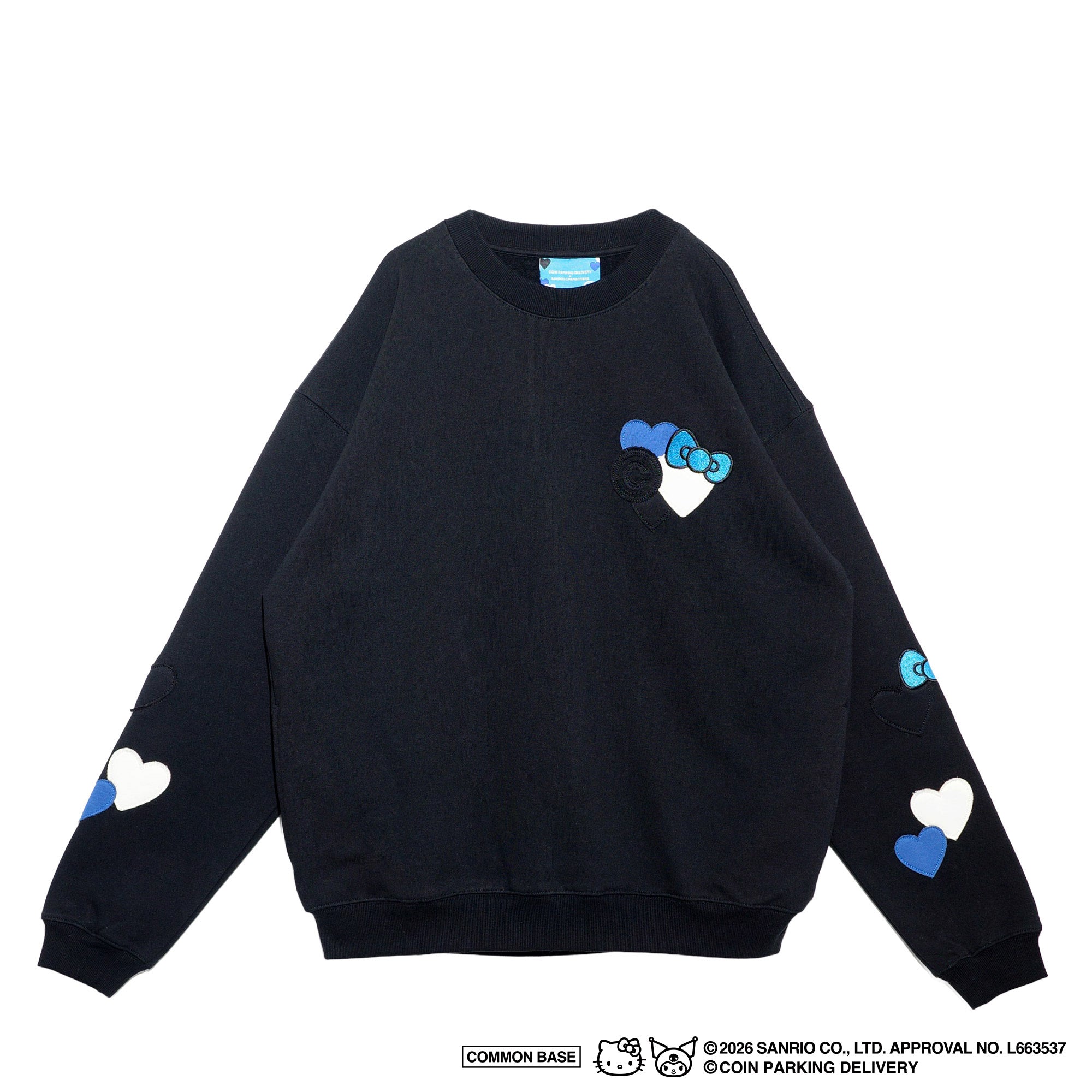 [On sale from 8:00 PM on January 31st] COIN PARKING DELIVERY × SANRIO CHARACTERS PATCHWORK SWEATSHIRT CPDSC-KT14 BLACK