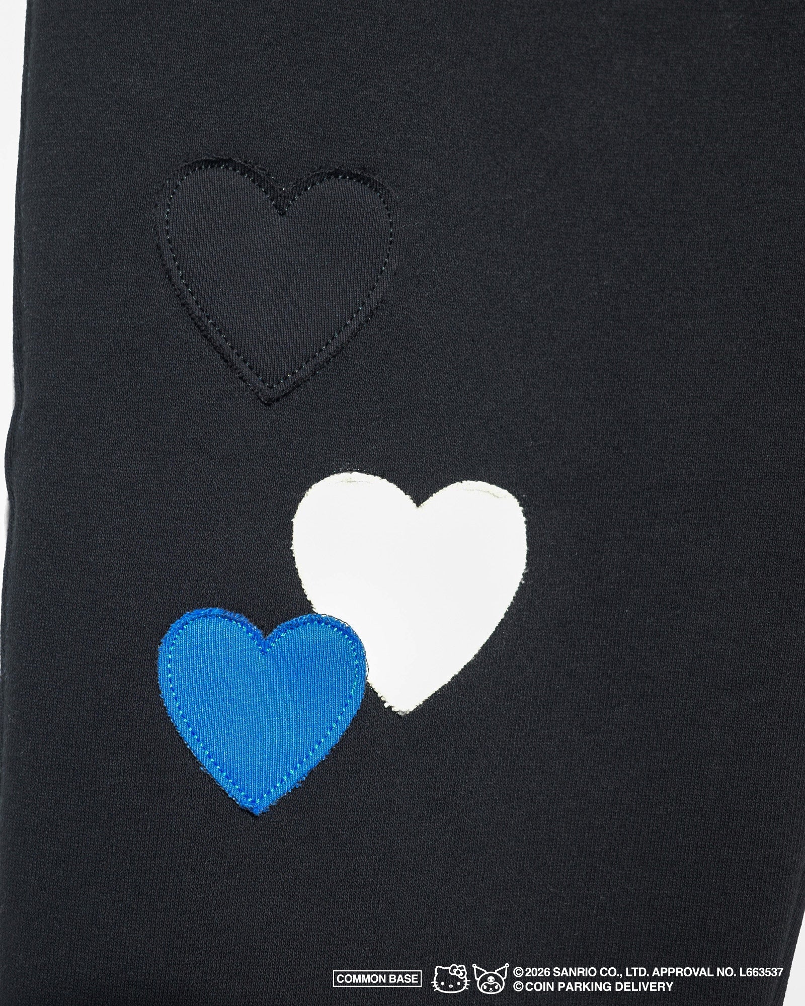 [On sale from 8:00 PM on January 31st] COIN PARKING DELIVERY × SANRIO CHARACTERS PATCHWORK SWEAT PANTS CPDSC-KT15 BLACK