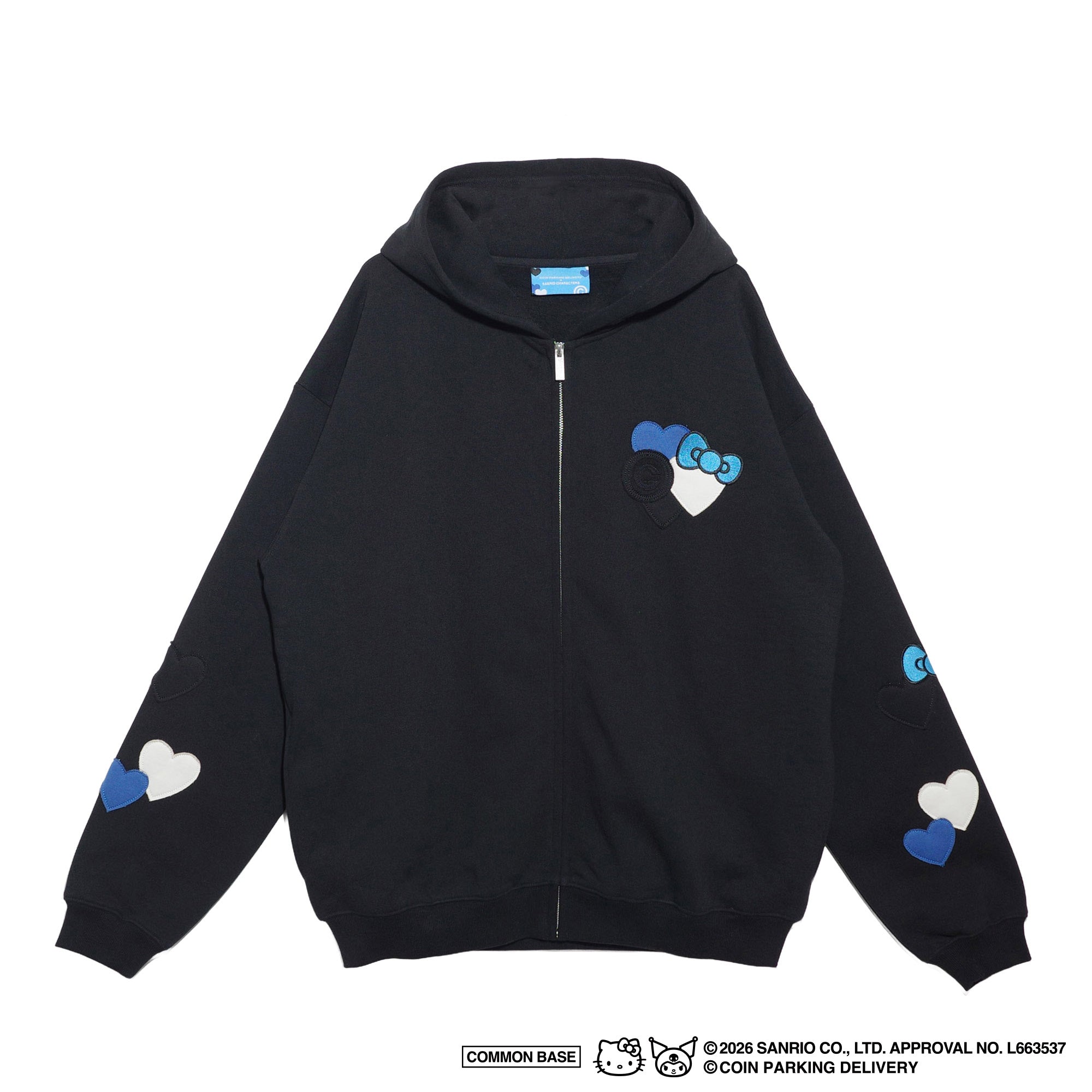 [On sale from 8:00 PM on January 31st] COIN PARKING DELIVERY × SANRIO CHARACTERS PATCHWORK ZIP SWEAT HOODIE CPDSC-KT17 BLACK