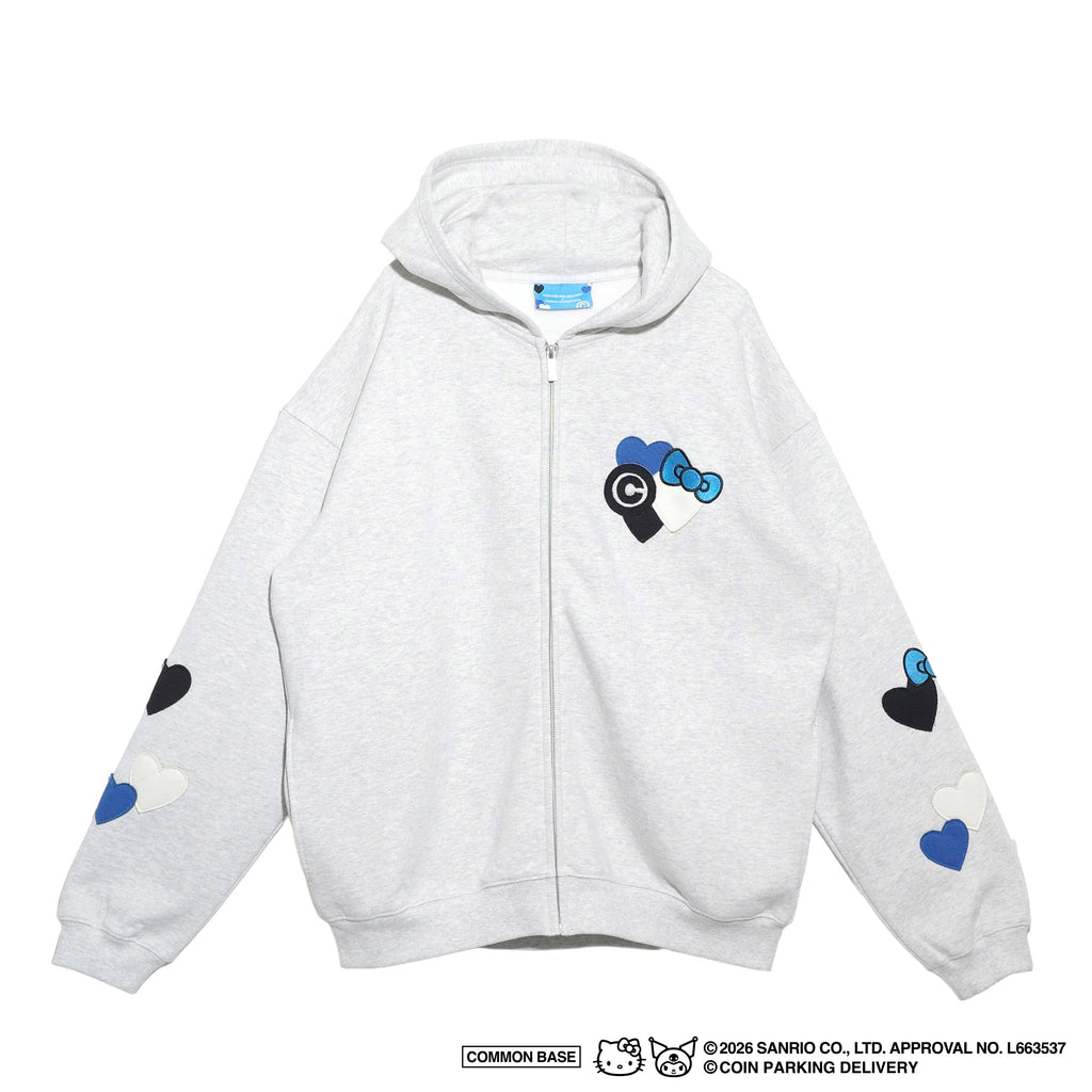 【予約商品｜5月上旬お届け予定】COIN PARKING DELIVERY × SANRIO CHARACTERS  PATCHWORK ZIP SWEAT HOODIE CPDSC-KT17 LIGHT HEATHER GREY