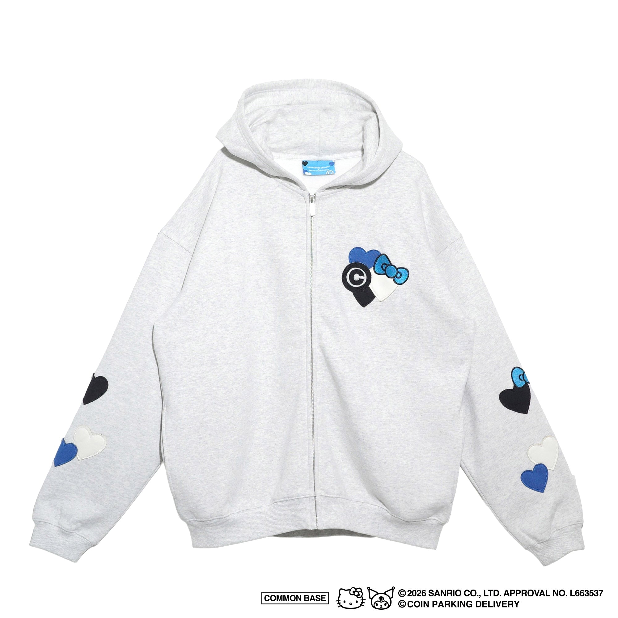 [On sale from 8:00 PM on January 31st] COIN PARKING DELIVERY × SANRIO CHARACTERS PATCHWORK ZIP SWEAT HOODIE CPDSC-KT17 LIGHT HEATHER GREY