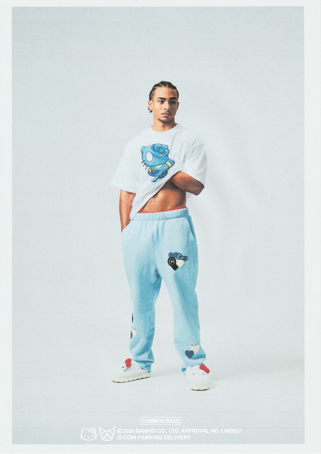 [On sale from 8:00 PM on January 31st] COIN PARKING DELIVERY × SANRIO CHARACTERS PATCHWORK SWEAT PANTS CPDSC-KT15 LIGHT BLUE