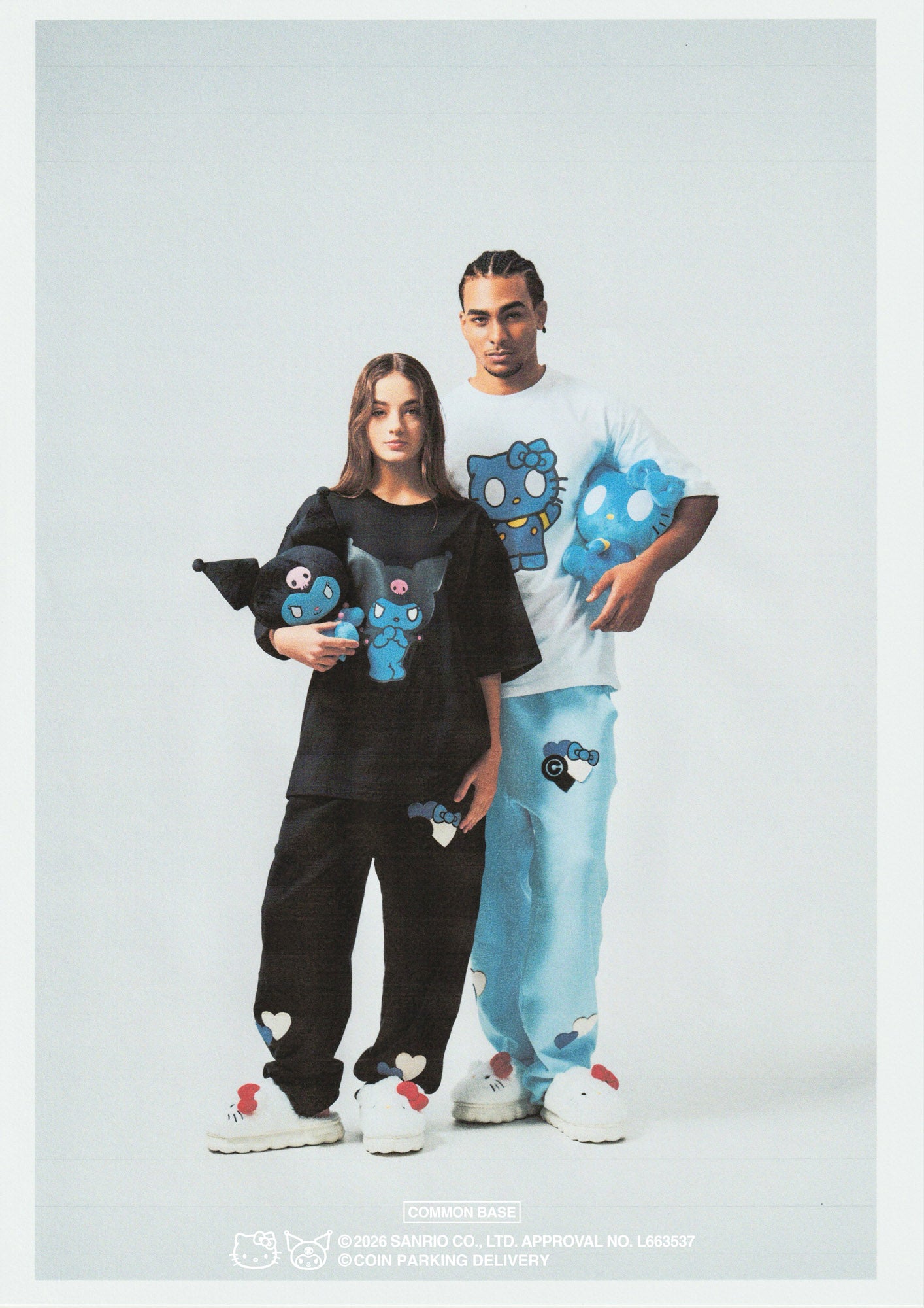 [On sale from 8:00 PM on January 31st] COIN PARKING DELIVERY × SANRIO CHARACTERS PATCHWORK SWEAT PANTS CPDSC-KT15 BLACK