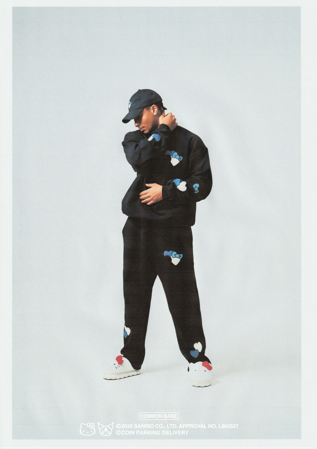 [On sale from 8:00 PM on January 31st] COIN PARKING DELIVERY × SANRIO CHARACTERS PATCHWORK SWEAT PANTS CPDSC-KT15 BLACK