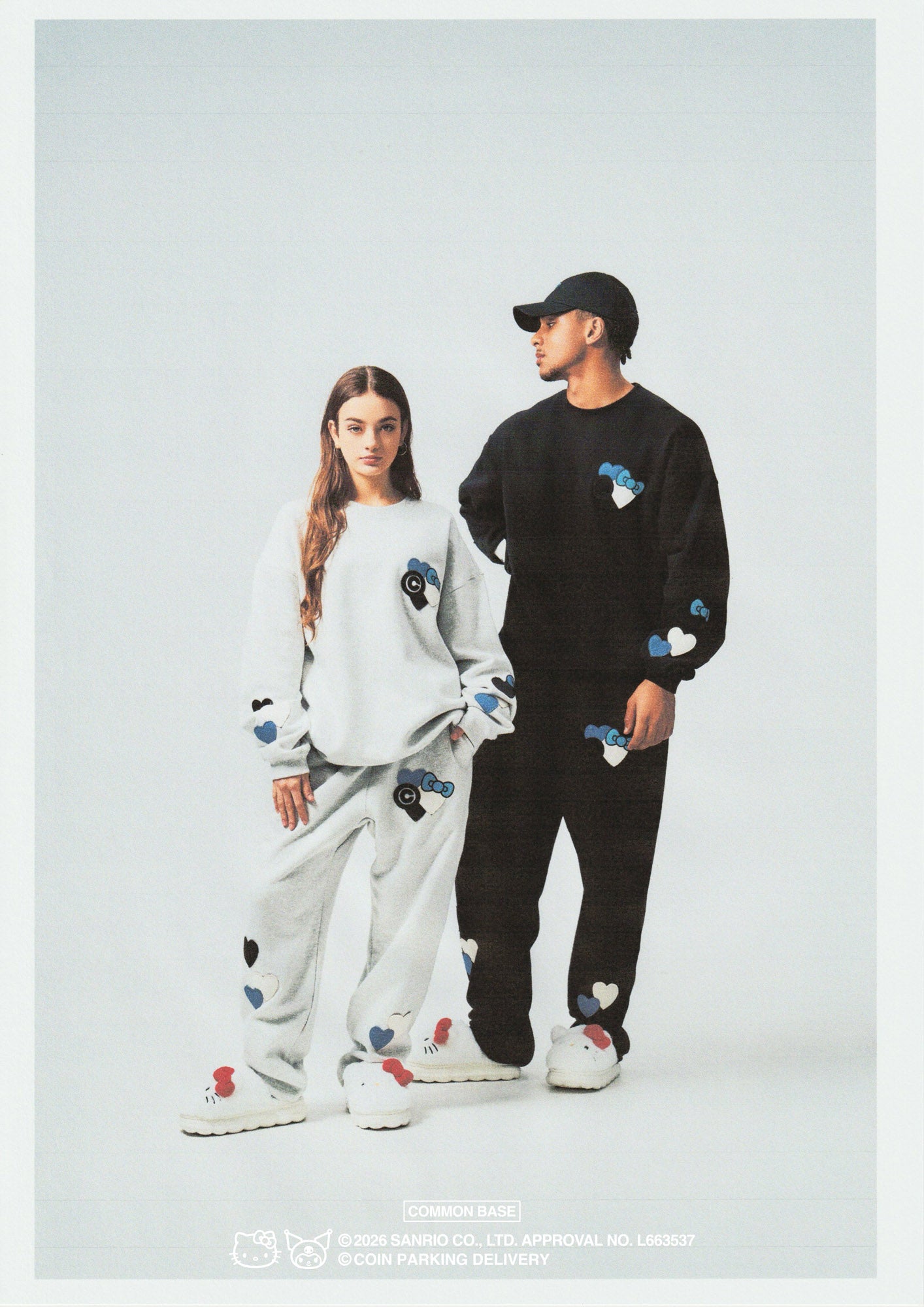 [On sale from 8:00 PM on January 31st] COIN PARKING DELIVERY × SANRIO CHARACTERS PATCHWORK SWEATSHIRT CPDSC-KT14 BLACK