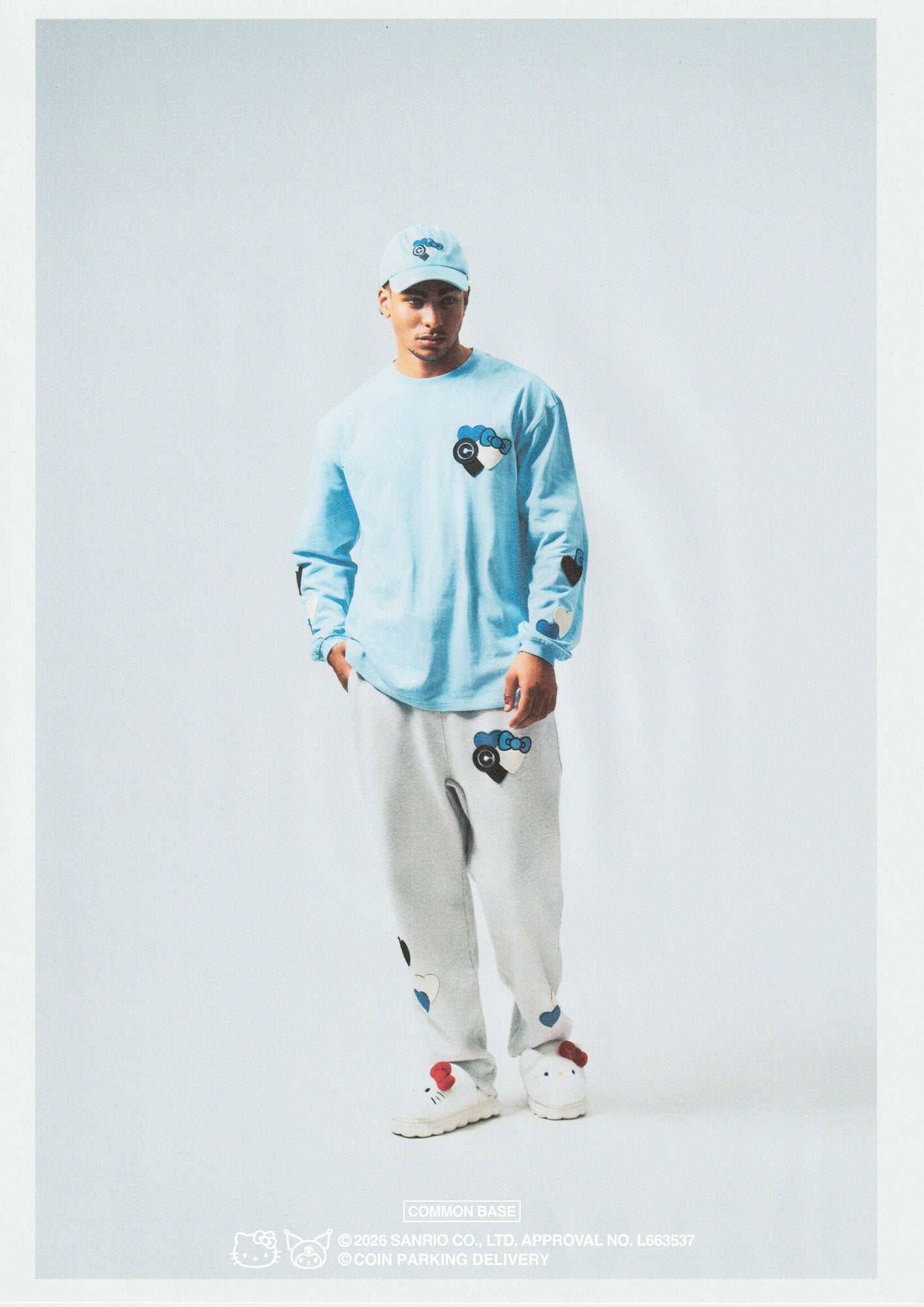 [On sale from 8:00 PM on January 31st] COIN PARKING DELIVERY × SANRIO CHARACTERS PATCHWORK SWEAT PANTS CPDSC-KT15 LIGHT HEATHER GREY