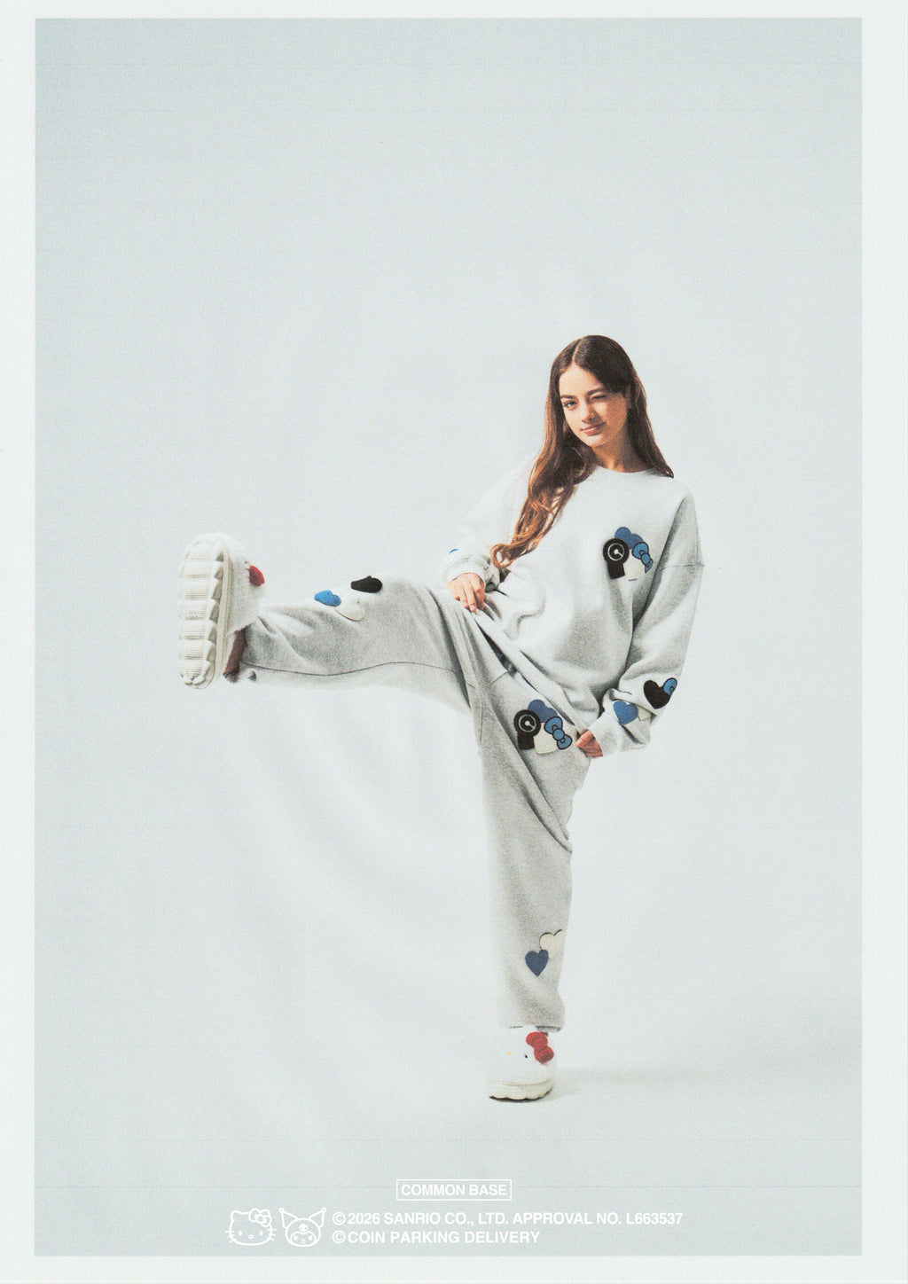 【予約商品｜5月上旬お届け予定】COIN PARKING DELIVERY × SANRIO CHARACTERS PATCHWORK SWEAT PANTS CPDSC-KT15 LIGHT HEATHER GREY