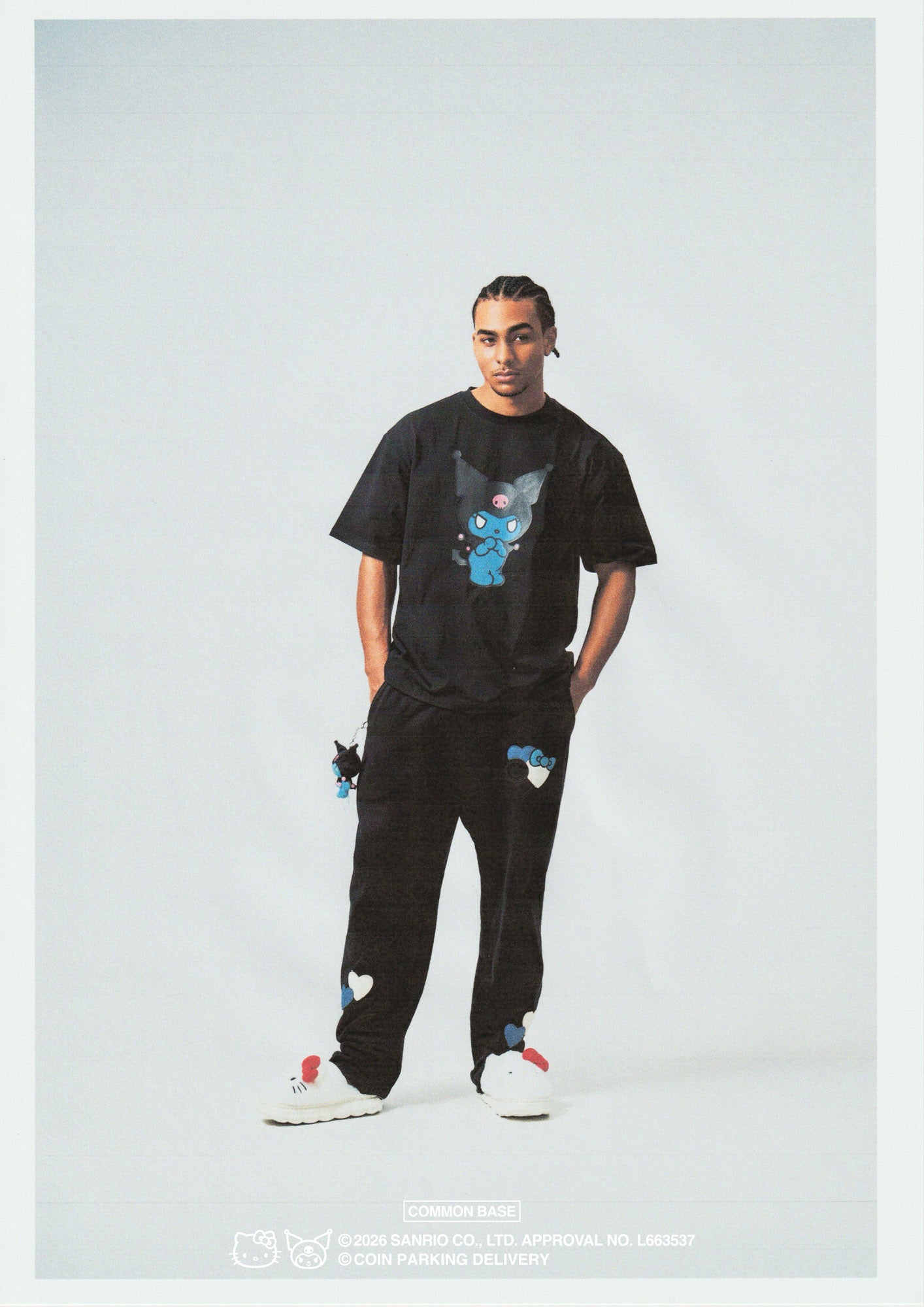 [On sale from 8:00 PM on January 31st] COIN PARKING DELIVERY × SANRIO CHARACTERS PATCHWORK SWEAT PANTS CPDSC-KT15 BLACK