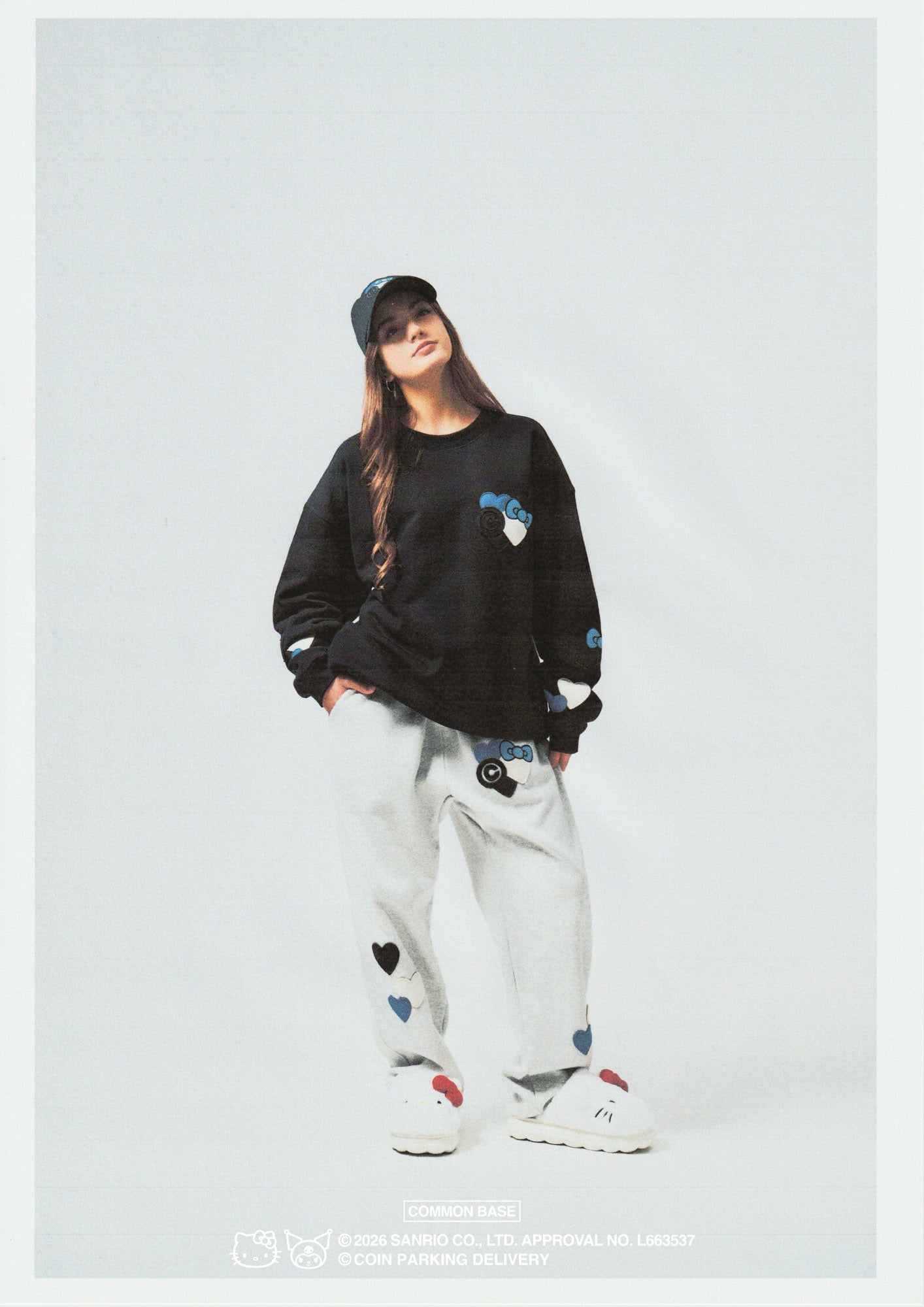 [On sale from 8:00 PM on January 31st] COIN PARKING DELIVERY × SANRIO CHARACTERS PATCHWORK SWEATSHIRT CPDSC-KT14 BLACK