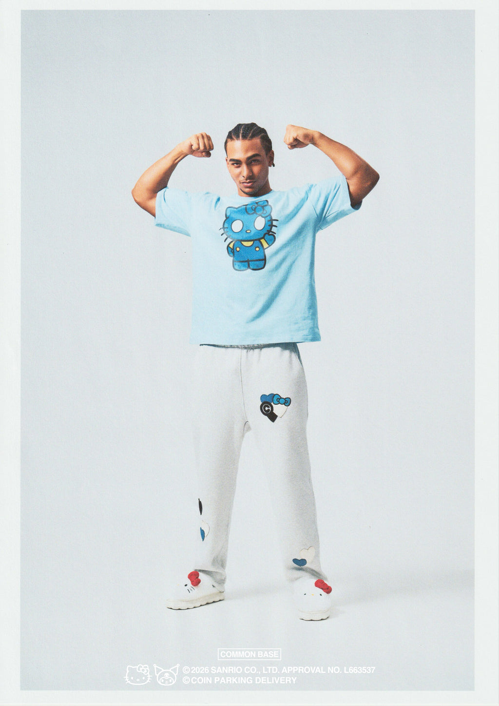 【予約商品｜5月上旬お届け予定】COIN PARKING DELIVERY × SANRIO CHARACTERS PATCHWORK SWEAT PANTS CPDSC-KT15 LIGHT HEATHER GREY