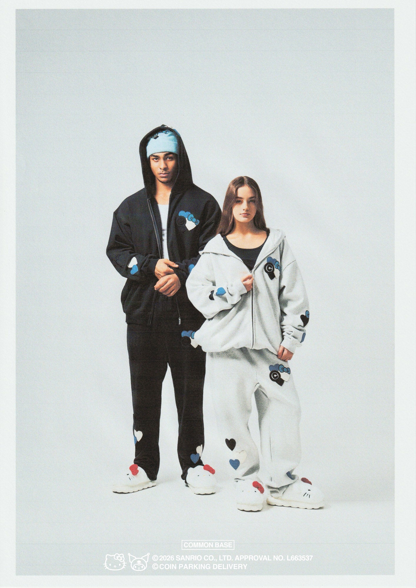 [On sale from 8:00 PM on January 31st] COIN PARKING DELIVERY × SANRIO CHARACTERS PATCHWORK ZIP SWEAT HOODIE CPDSC-KT17 BLACK