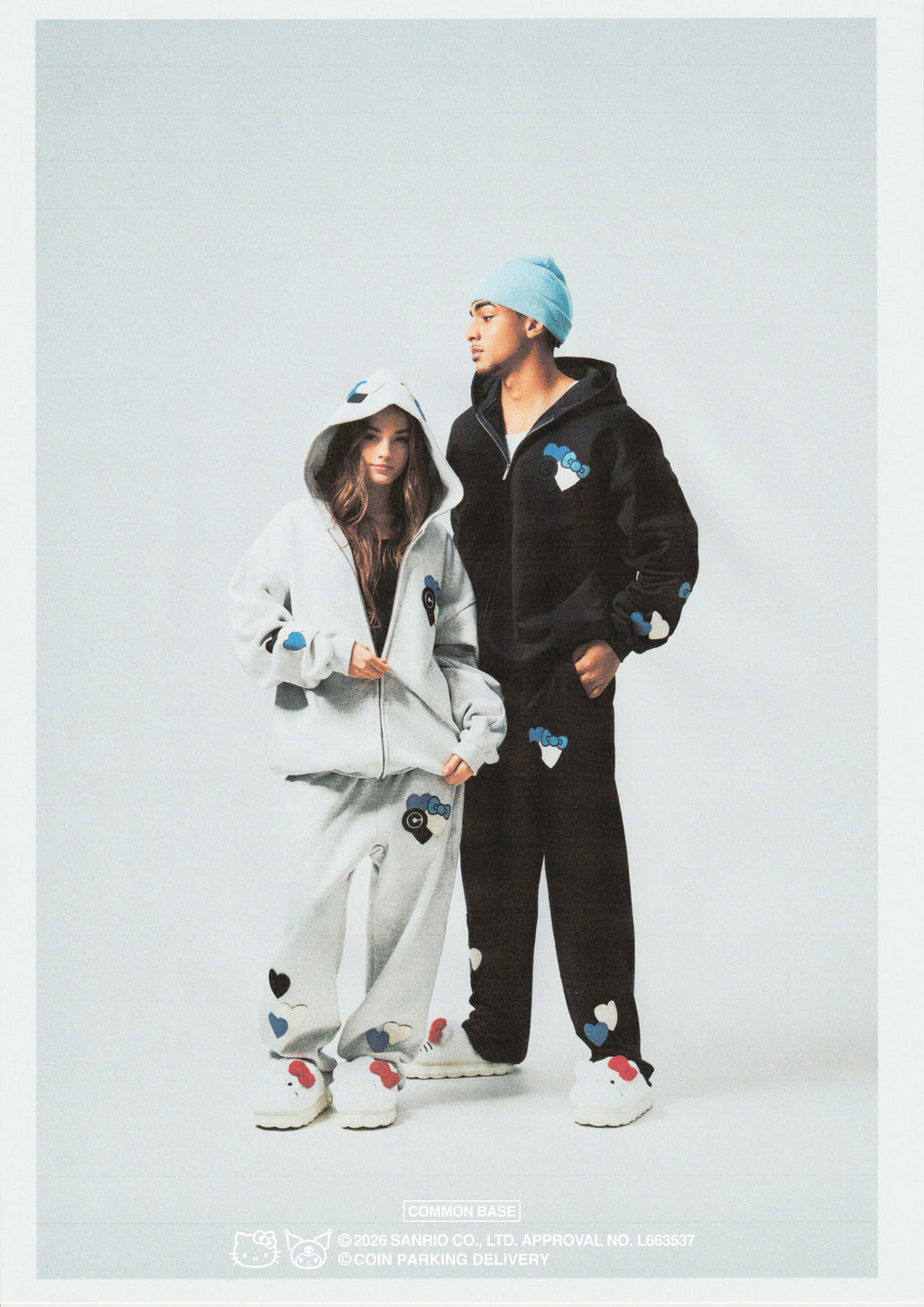 【予約商品｜5月上旬お届け予定】COIN PARKING DELIVERY × SANRIO CHARACTERS  PATCHWORK ZIP SWEAT HOODIE CPDSC-KT17 LIGHT HEATHER GREY