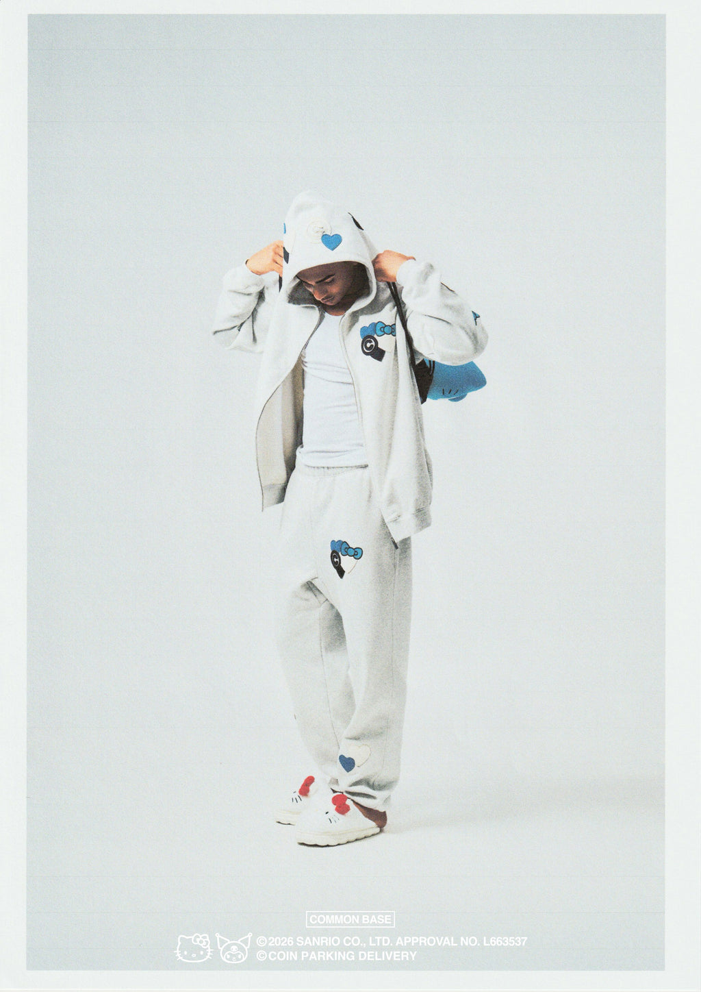 【予約商品｜5月上旬お届け予定】COIN PARKING DELIVERY × SANRIO CHARACTERS  PATCHWORK ZIP SWEAT HOODIE CPDSC-KT17 LIGHT HEATHER GREY