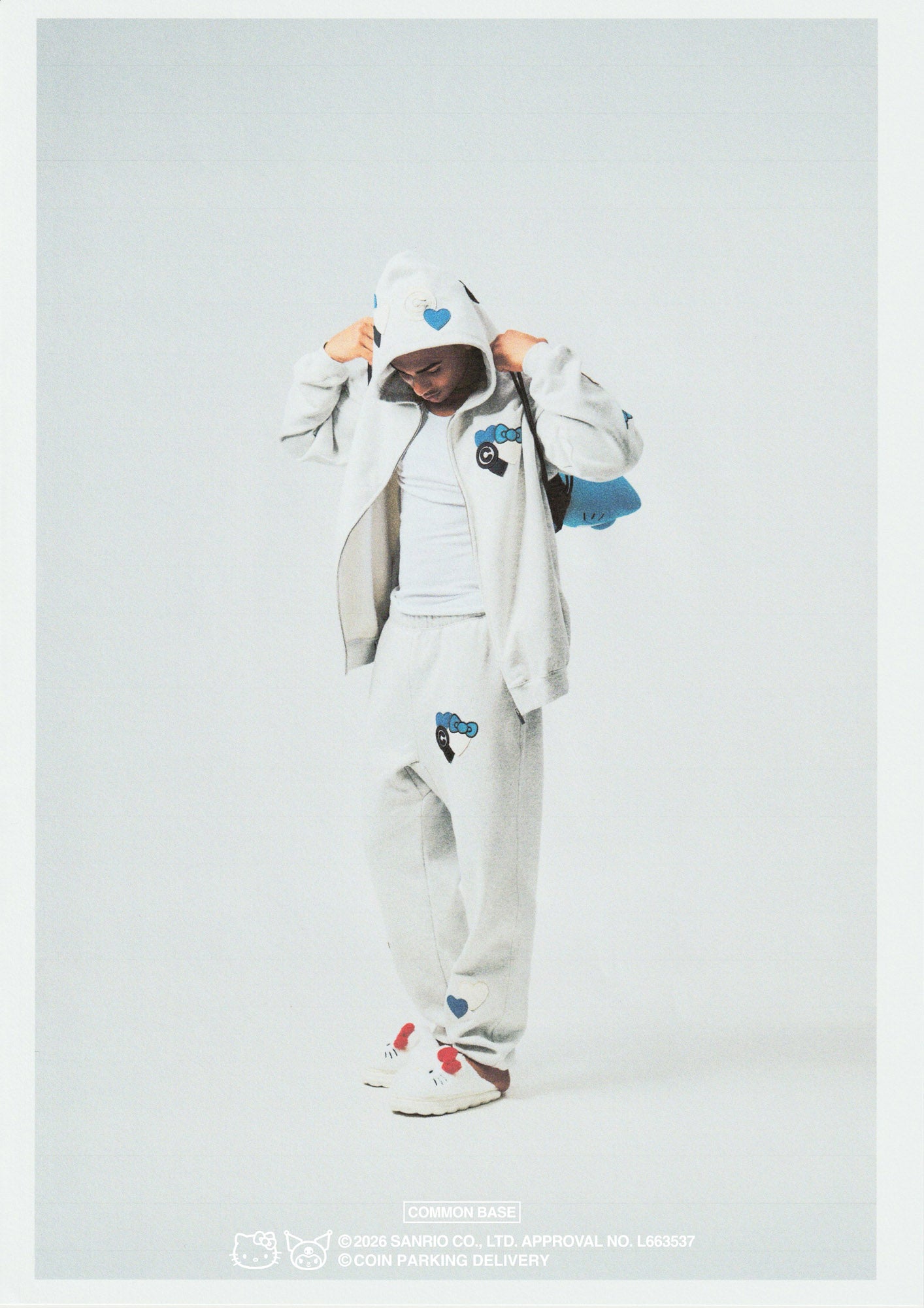 [On sale from 8:00 PM on January 31st] COIN PARKING DELIVERY × SANRIO CHARACTERS PATCHWORK ZIP SWEAT HOODIE CPDSC-KT17 LIGHT HEATHER GREY