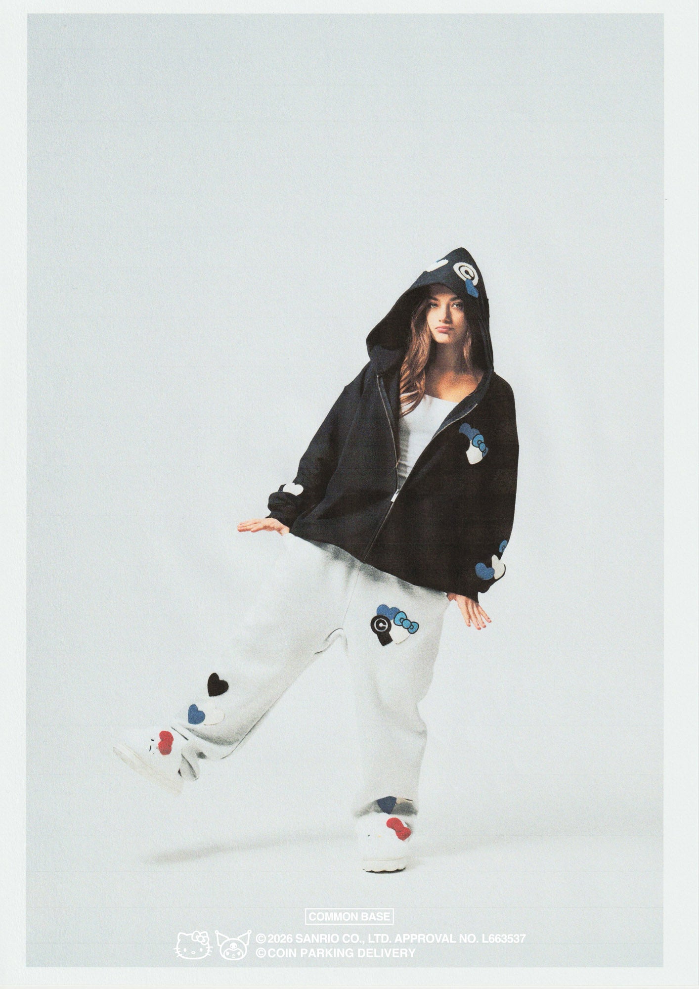 [On sale from 8:00 PM on January 31st] COIN PARKING DELIVERY × SANRIO CHARACTERS PATCHWORK ZIP SWEAT HOODIE CPDSC-KT17 BLACK