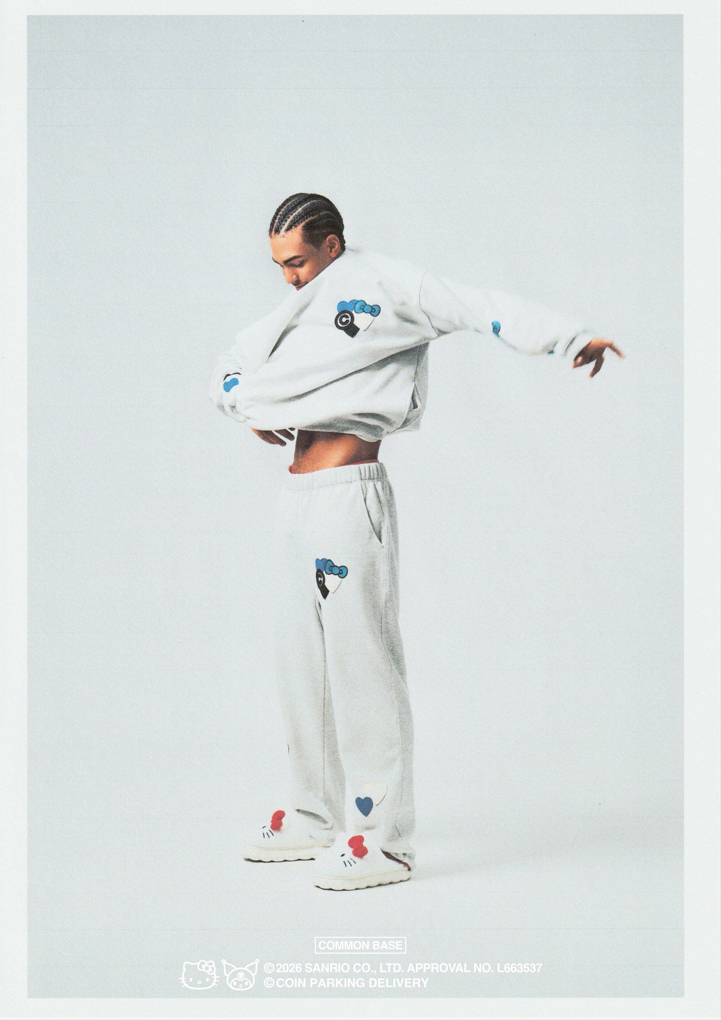 COIN PARKING DELIVERY × SANRIO CHARACTERS  PATCHWORK SWEATSHIRT CPDSC-KT14 LIGHT HEATHER GREY