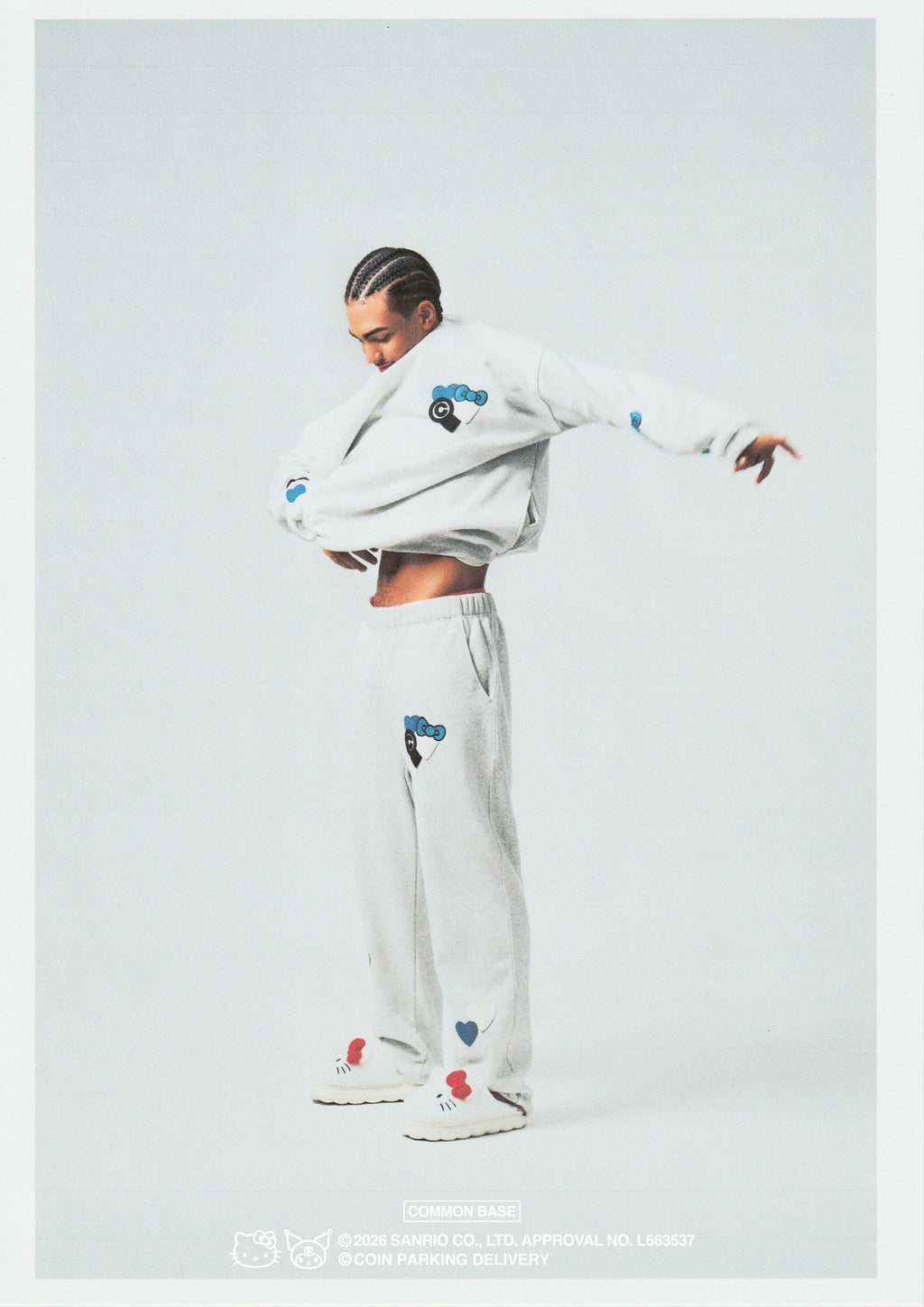 【予約商品｜5月上旬お届け予定】COIN PARKING DELIVERY × SANRIO CHARACTERS PATCHWORK SWEAT PANTS CPDSC-KT15 LIGHT HEATHER GREY