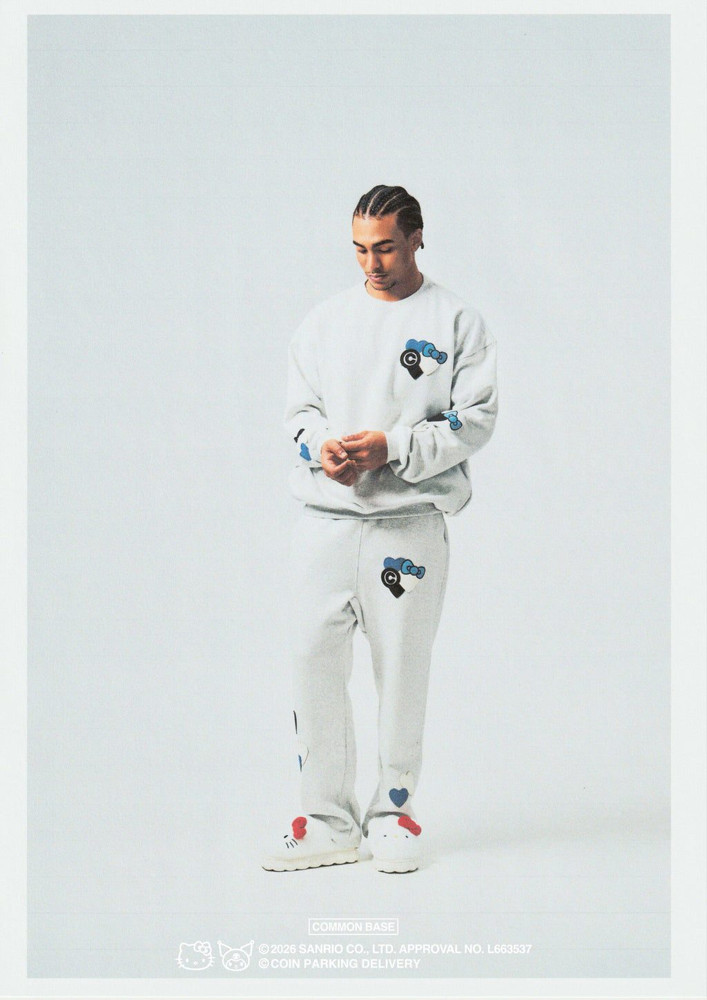 【予約商品｜5月上旬お届け予定】COIN PARKING DELIVERY × SANRIO CHARACTERS PATCHWORK SWEAT PANTS CPDSC-KT15 LIGHT HEATHER GREY