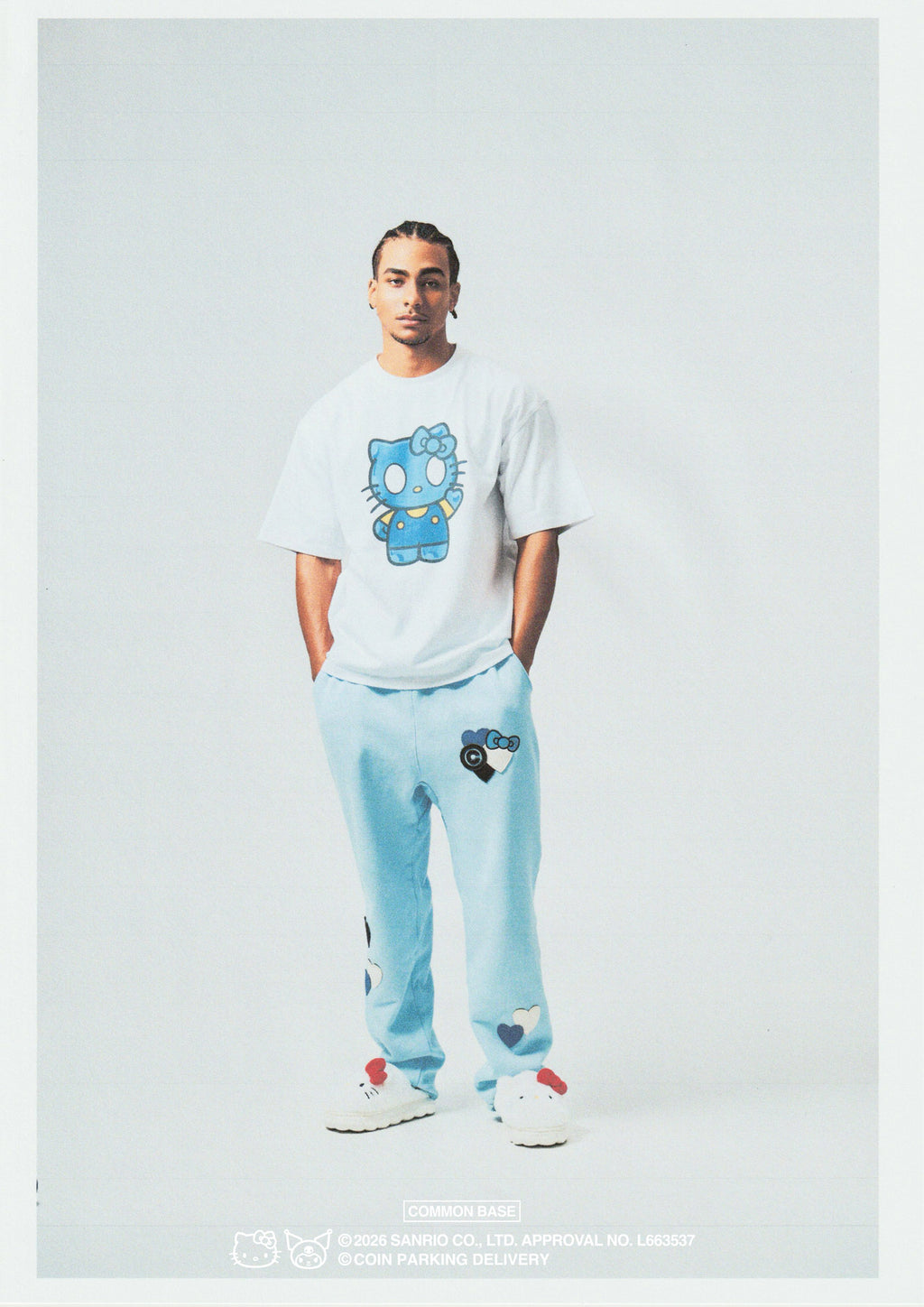 [On sale from 8:00 PM on January 31st] COIN PARKING DELIVERY × SANRIO CHARACTERS PATCHWORK SWEAT PANTS CPDSC-KT15 LIGHT BLUE