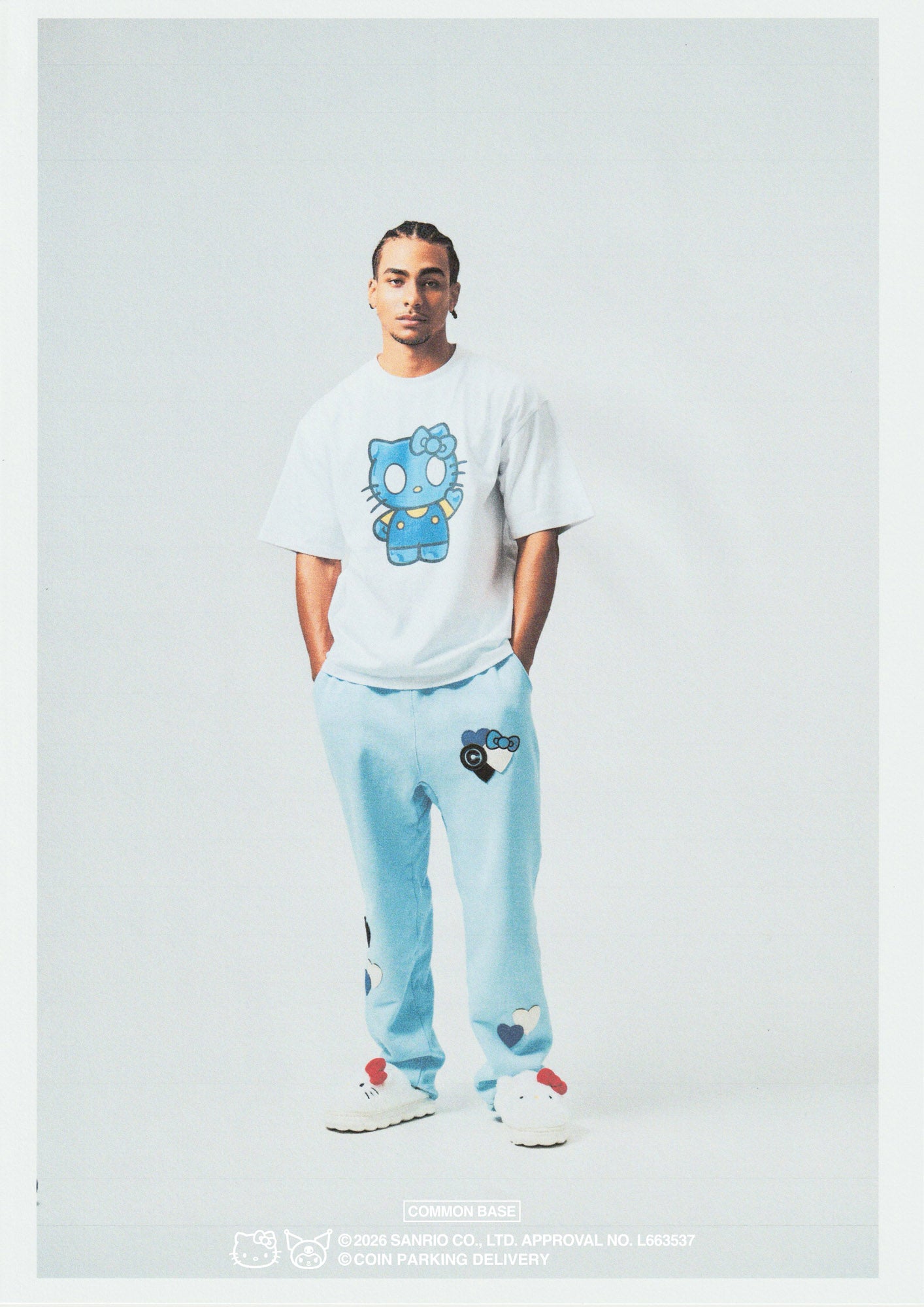 [On sale from 8:00 PM on January 31st] COIN PARKING DELIVERY × SANRIO CHARACTERS PATCHWORK SWEAT PANTS CPDSC-KT15 LIGHT BLUE
