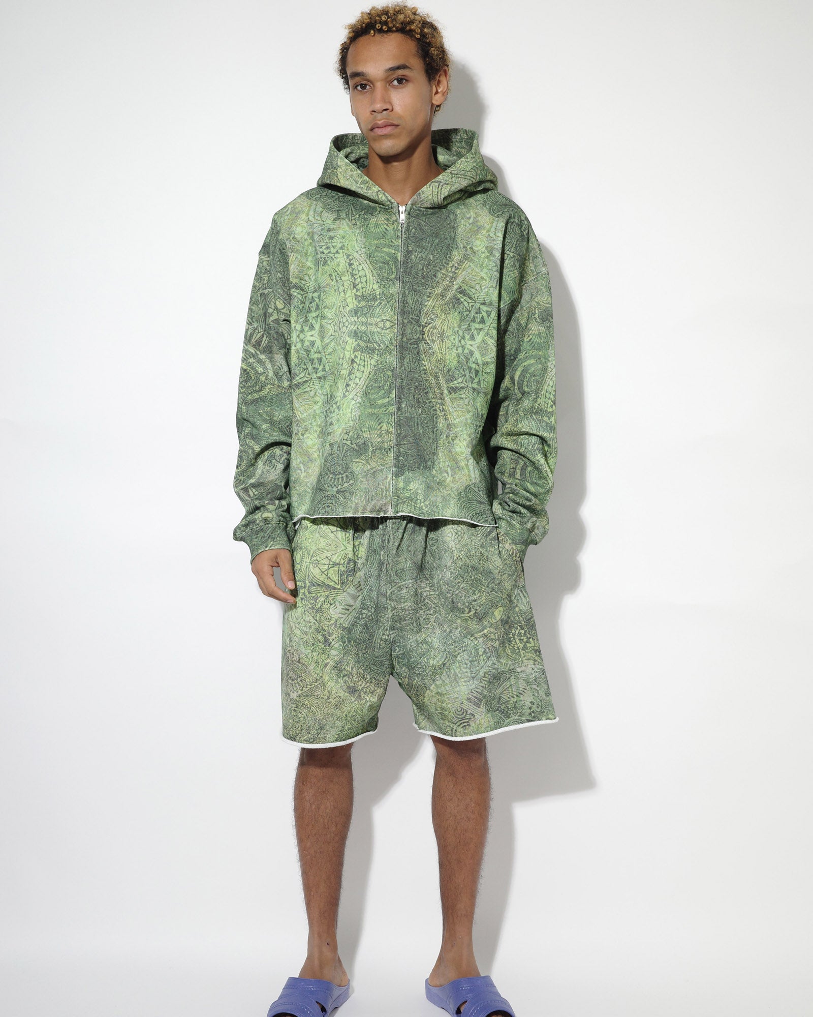 NISHIMOTO IS THE MOUTH  WIDE SWEAT SHORTS NIM-TWD12 GREEN CAMO