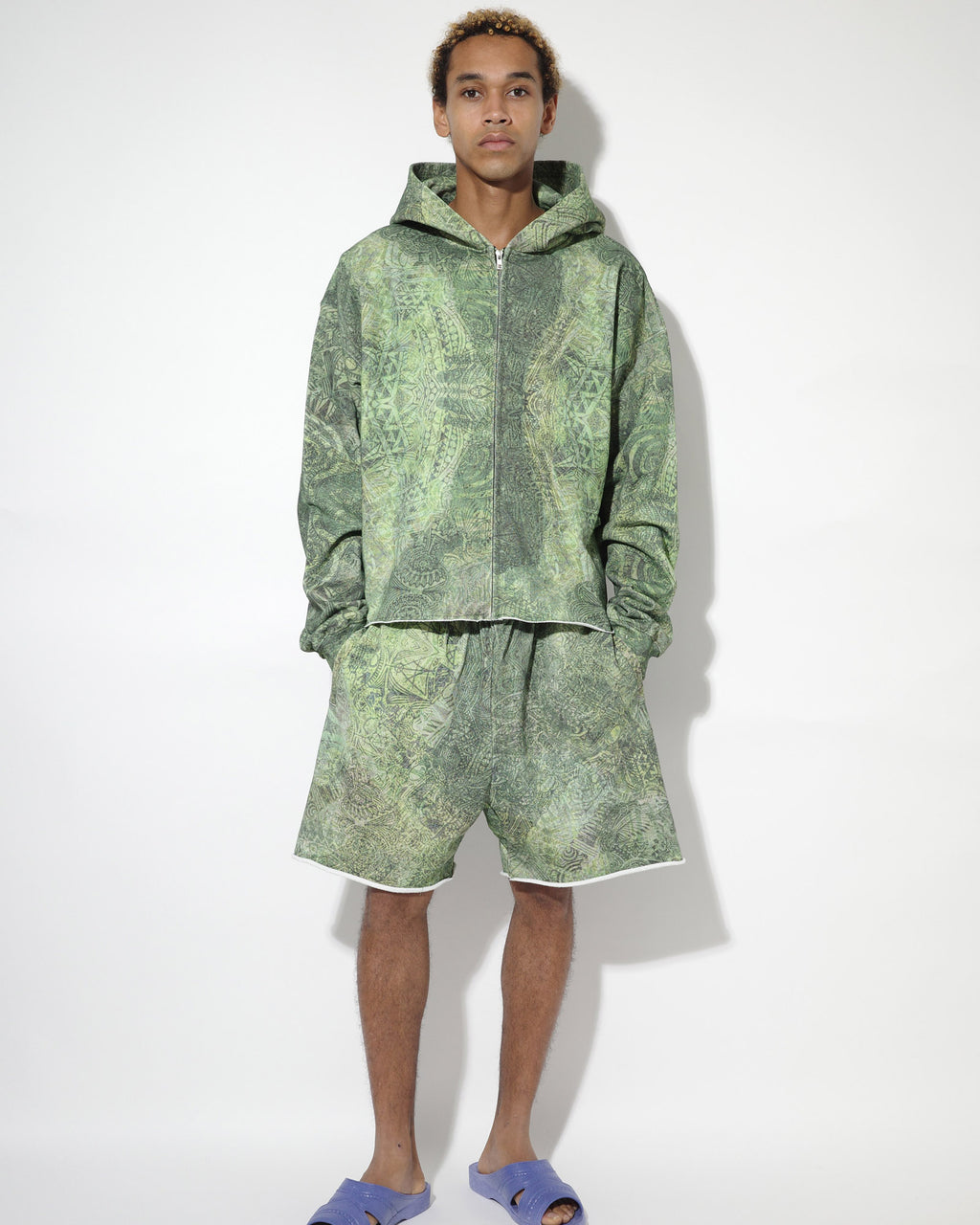 NISHIMOTO IS THE MOUTH  WIDE SWEAT SHORTS NIM-TWD12 GREEN CAMO