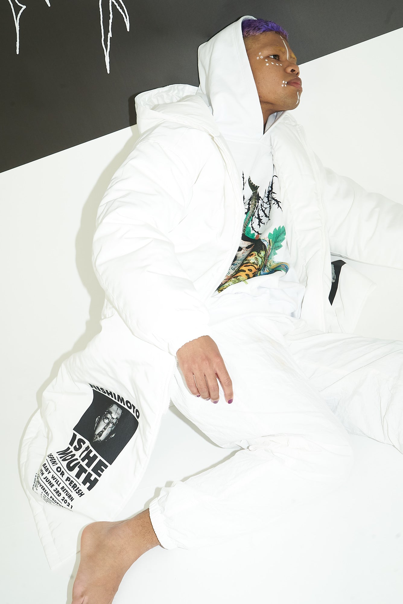 NISHIMOTO IS THE MOUTH METAL COLLAGE SWEAT HOODIE NIM-D23 WHITE
