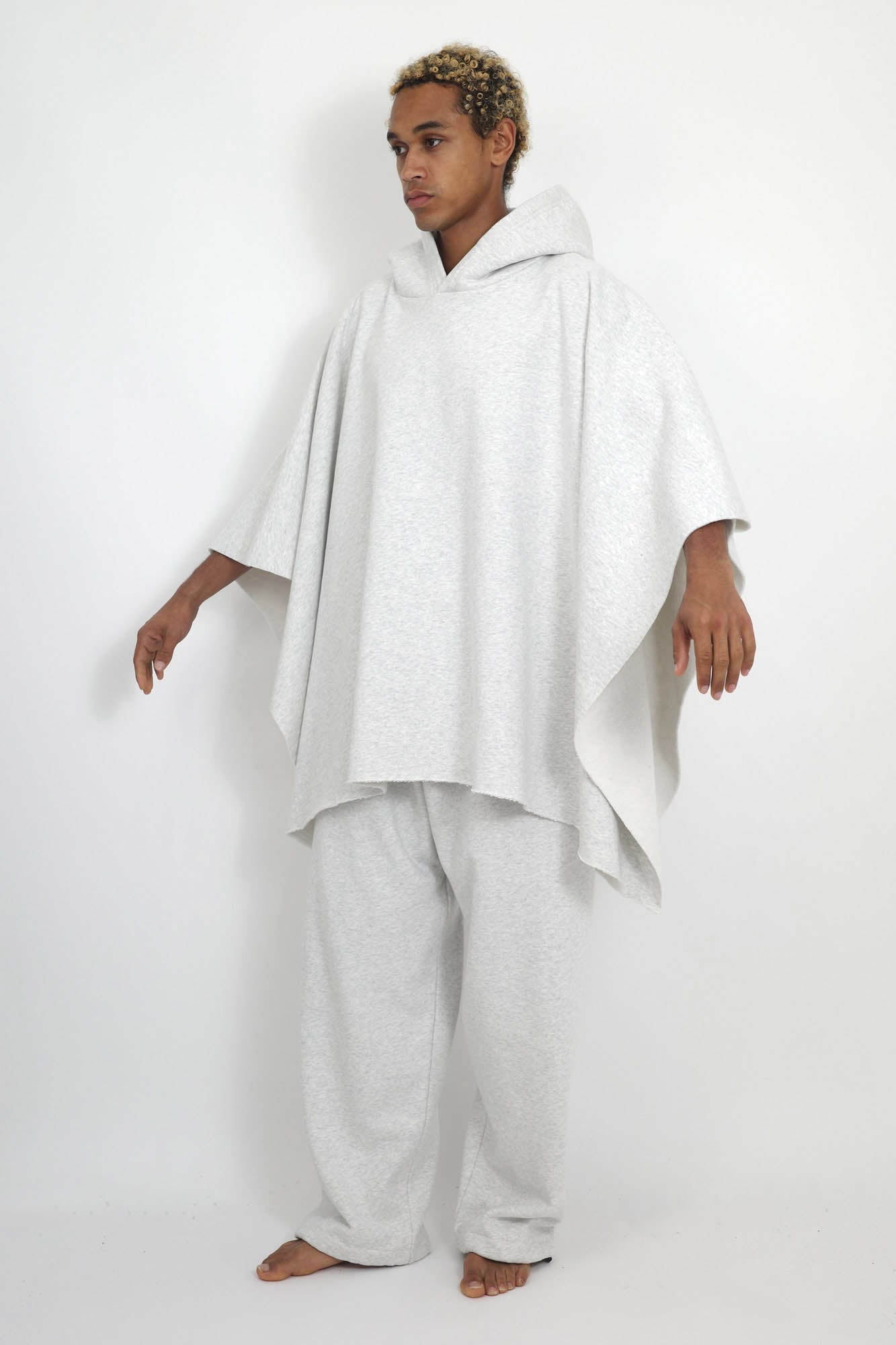 NISHIMOTO IS THE MOUTH WIDE SWEAT PONCHO NIM-WD09 LIGHT HEATHER GREY